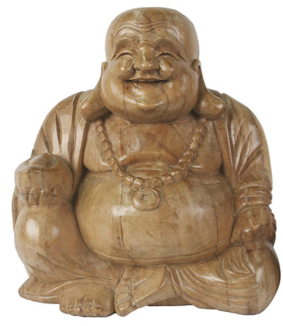 Wooden Happy Buddha 30cm Natural Finish